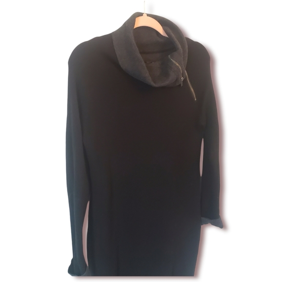 Cynthia Rowley Black and Grey Sweater Dress Cowl Neck with Zipper Size Large - Picture 3 of 9